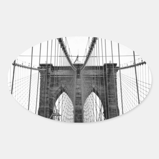 Black White Brooklyn Bridge New York Ovale Sticker (Voorkant)
