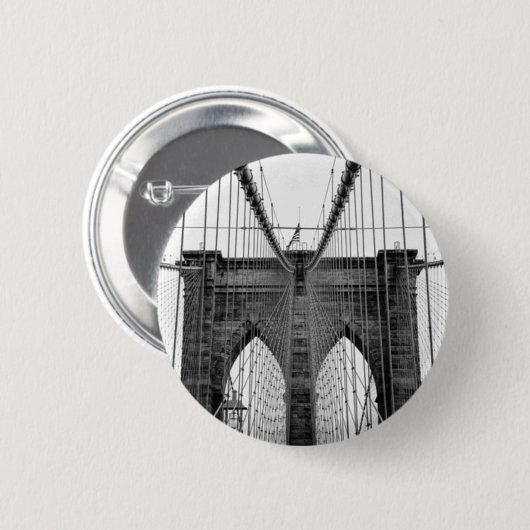 Black White Brooklyn Bridge New York Ronde Button 5,7 Cm (Voorkant /achterkant)