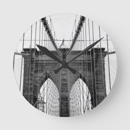 Black White Brooklyn Bridge New York Ronde Klok (Voorkant)