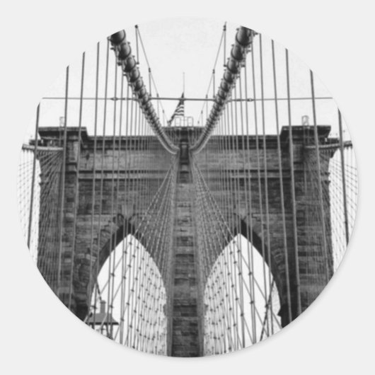 Black White Brooklyn Bridge New York Ronde Sticker (Voorkant)