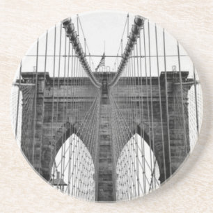 Black White Brooklyn Bridge New York Zandsteen Onderzetter