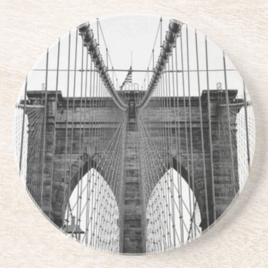 Black White Brooklyn Bridge New York Zandsteen Onderzetter (Voorkant)