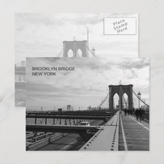 Black White Brooklyn Bridge - NY New York nr 1 Briefkaart (Voorkant / Achterkant)