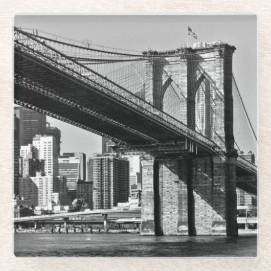 Black & White Brooklyn Bridge, Verenigde Staten Glazen Onderzetter (Voorkant)