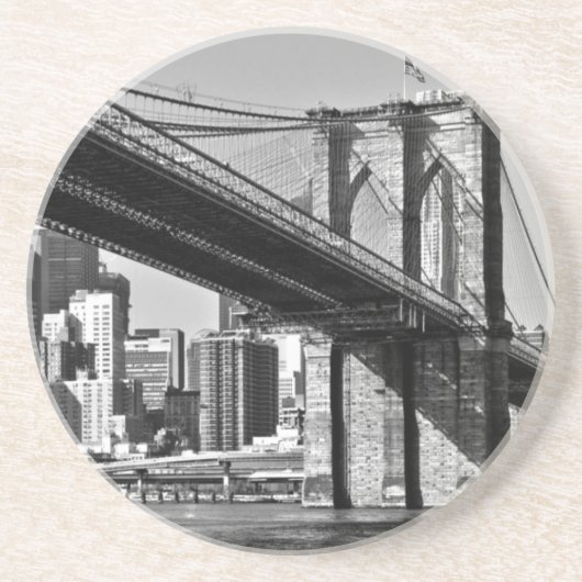 Black & White Brooklyn Bridge, Verenigde Staten Zandsteen Onderzetter (Voorkant)