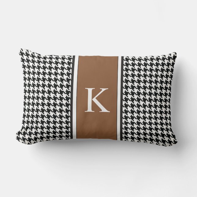 Black White Brown Houndstooth Patroon Kussen (Voorkant)
