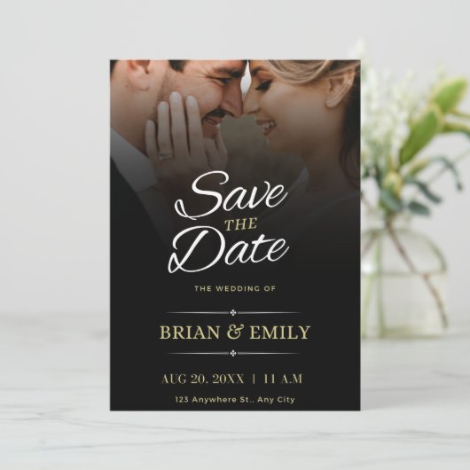 Black White Brown Modern bespaart de datum Save The Date (Staand voorkant)