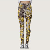 Black White Brown Tones Gold Floral Toile Leggings (Voorkant)