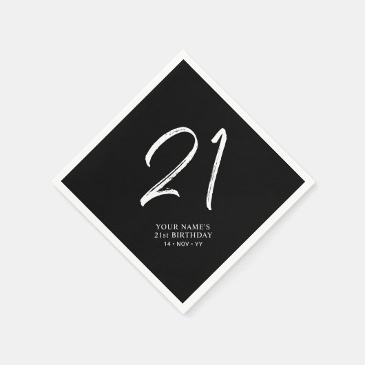 Black & White | Brush Script 21e verjaardagsfeestj Servet (Hoek)