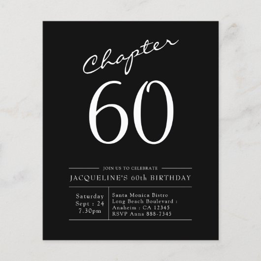 Black White Budget 60th Birthday Invitation Flyer (Voorkant)
