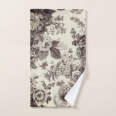 Black White Buff Antiek Tone  Floral Toile Bad Handdoek (Handdoek)