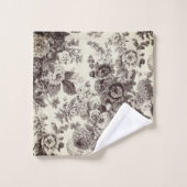 Black White Buff Antiek Tone  Floral Toile Bad Handdoek (Wasdoekje)
