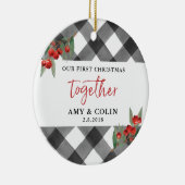 Black White Buffalo Check First Kerstmis Together Keramisch Ornament (Rechts)