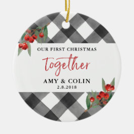 Black White Buffalo Check First Kerstmis Together Keramisch Ornament