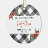 Black White Buffalo Check First Kerstmis Together Keramisch Ornament (Links)