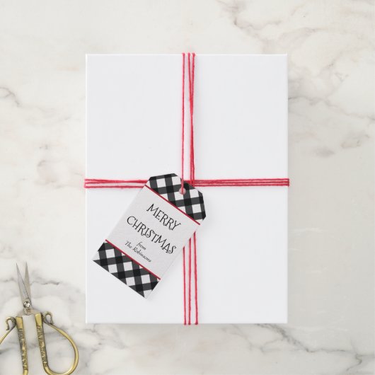 Black White Buffalo Check met kerstcadeau Label Cadeaulabel (Met Touw)