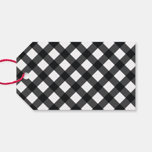 Black White Buffalo Check met kerstcadeau Label Cadeaulabel (Achterkant Horizontaal)