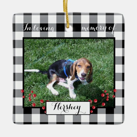 Black White Buffalo Check Pet Memorial Ornament (Voorkant)