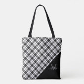 Black White Buffalo Check Plakt Elegant Monogram Tote Bag (Achterkant)