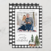 Black White Buffalo Check Pset-kerstfoto Feestdagenkaart (Voorkant / Achterkant)