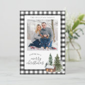 Black White Buffalo Check Pset-kerstfoto Feestdagenkaart (Staand voorkant)