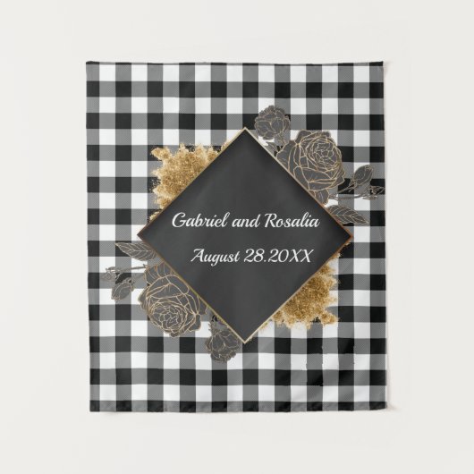 Black White Buffalo controleert Roos Lijst bruilof Wandkleed (Voorkant)