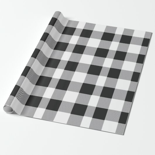 Black White Buffalo Gingham Check Pset Holiday Cadeaupapier (Uitgerold)