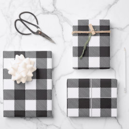 Black White Buffalo Gingham Check Pset Holiday Inpakpapier Vel