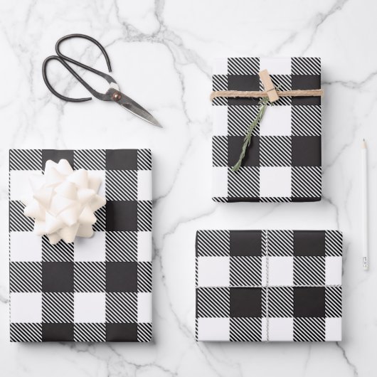 Black White Buffalo Gingham Check Pset Holiday Inpakpapier Vel (Voorkant)