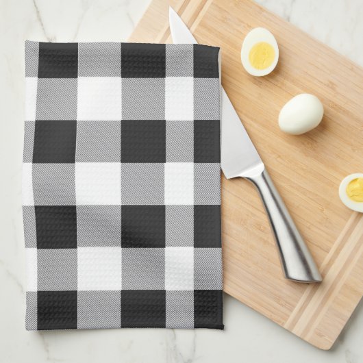 Black White Buffalo Gingham Check Pset Holiday K Theedoek (Quarter Fold)