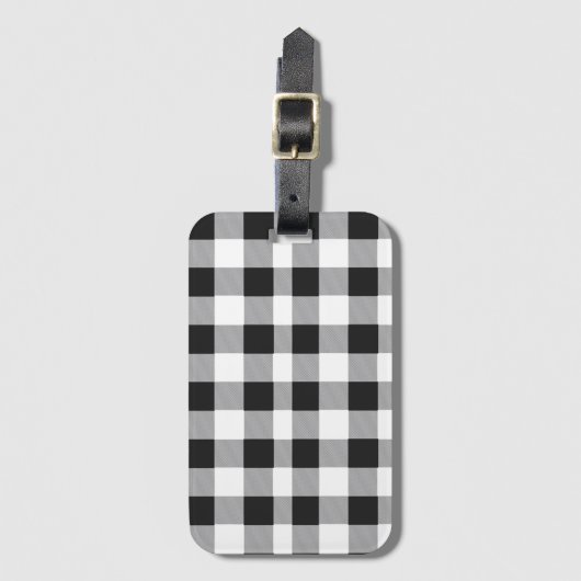 Black White Buffalo Gingham Check Pset Holiday L Bagagelabel (Voorkant (verticaal))