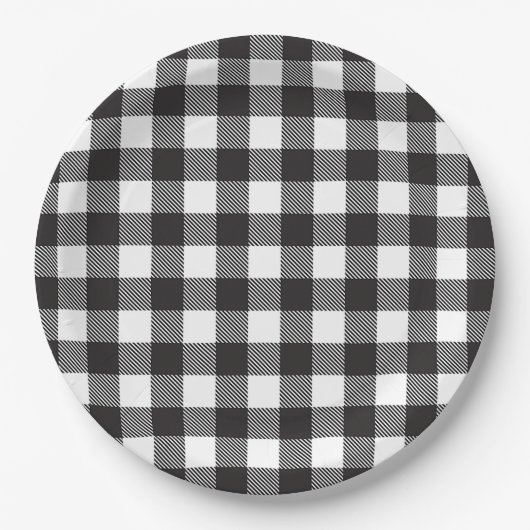 Black White Buffalo Gingham Check Pset Holiday Papieren Bordje (Voorkant)