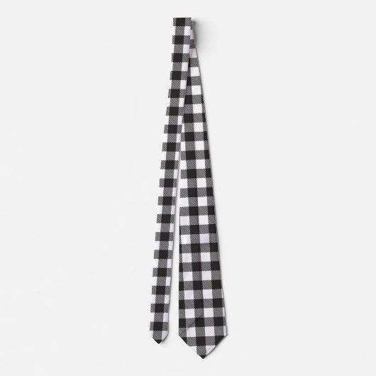 Black White Buffalo Gingham Check Pset Holiday Stropdas (Achterkant)