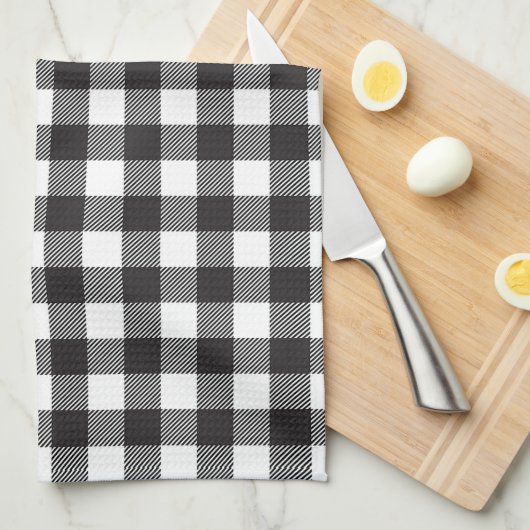 Black White Buffalo Gingham Check Pset Holiday Theedoek (Quarter Fold)