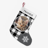 Black & White Buffalo Plaid Aangepaste foto en naa Kleine Kerstsok (Voorkant (Hangend))