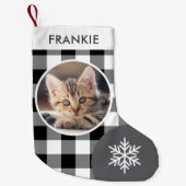 Black & White Buffalo Plaid Aangepaste foto en naa Kleine Kerstsok (Voorkant)
