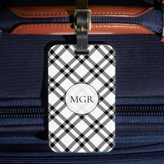 Black & White Buffalo Plaid Bagagelabel
