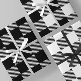 Black & White Buffalo Plaid, Checkers & Stripes Inpakpapier Vel