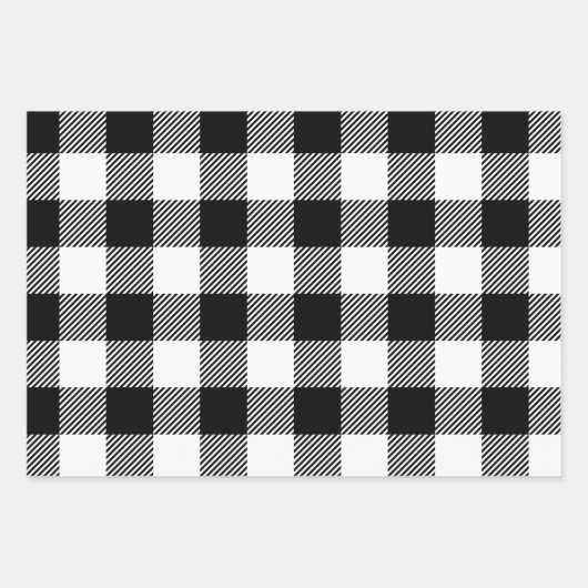 Black & White Buffalo Plaid, Checkers & Stripes Inpakpapier Vel (Voorkant 2)