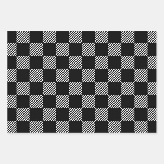 Black & White Buffalo Plaid, Checkers & Stripes Inpakpapier Vel (Voorkant)