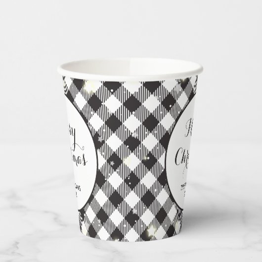 Black White Buffalo Plaid Familie Kerstfeest Papieren Bekers (Links)