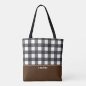 Black White Buffalo Plaid Gepersonaliseerd Tote Bag (Achterkant)
