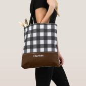 Black White Buffalo Plaid Gepersonaliseerd Tote Bag (Dichtbij)