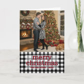 Black & White Buffalo Plaid Merry Christmas Photo Feestdagen Kaart (Voorkant)