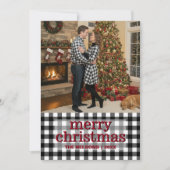 Black & White Buffalo Plaid Merry Christmas Photo Feestdagenkaart (Voorkant)