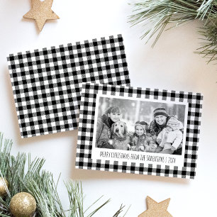 Black & White Buffalo Plaid Photo Christmas Feestdagenkaart