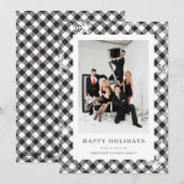 Black White Buffalo Plaid Sneeuwvlok Fotobedrijf Feestdagenkaart (Voorkant / Achterkant)