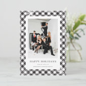 Black White Buffalo Plaid Sneeuwvlok Fotobedrijf Feestdagenkaart (Staand voorkant)
