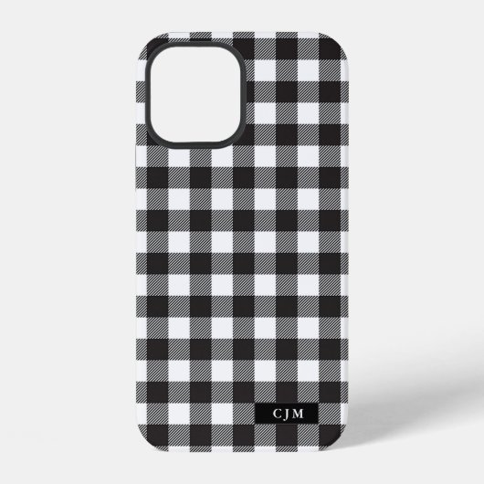 Black White Buffalo Pset Pattern Monogram Rustig iPhone Hoesje (Achterkant)