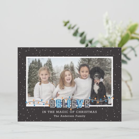 Black White Buffalo Pset Snow Blue Believe Photo Feestdagenkaart (Staand voorkant)